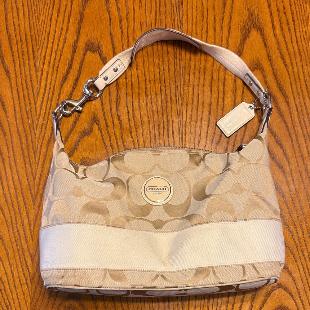 Coach Signature Stripe Hobo Shoulder Bag